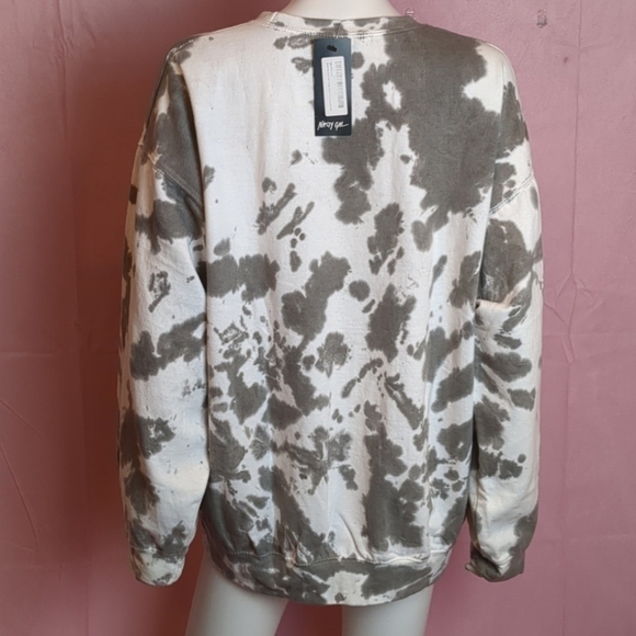 Nasty Gal Readin My Cards Tie Dye Graphic Pullover Gray and White Sweatshirt M - Picture 3 of 7